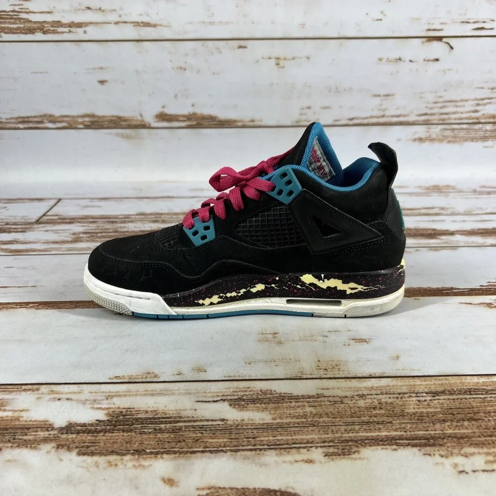 Nike Air Jordan 4 Retro GS Black Pink Girls Youth Size 4.5Y Sneakers Shoes